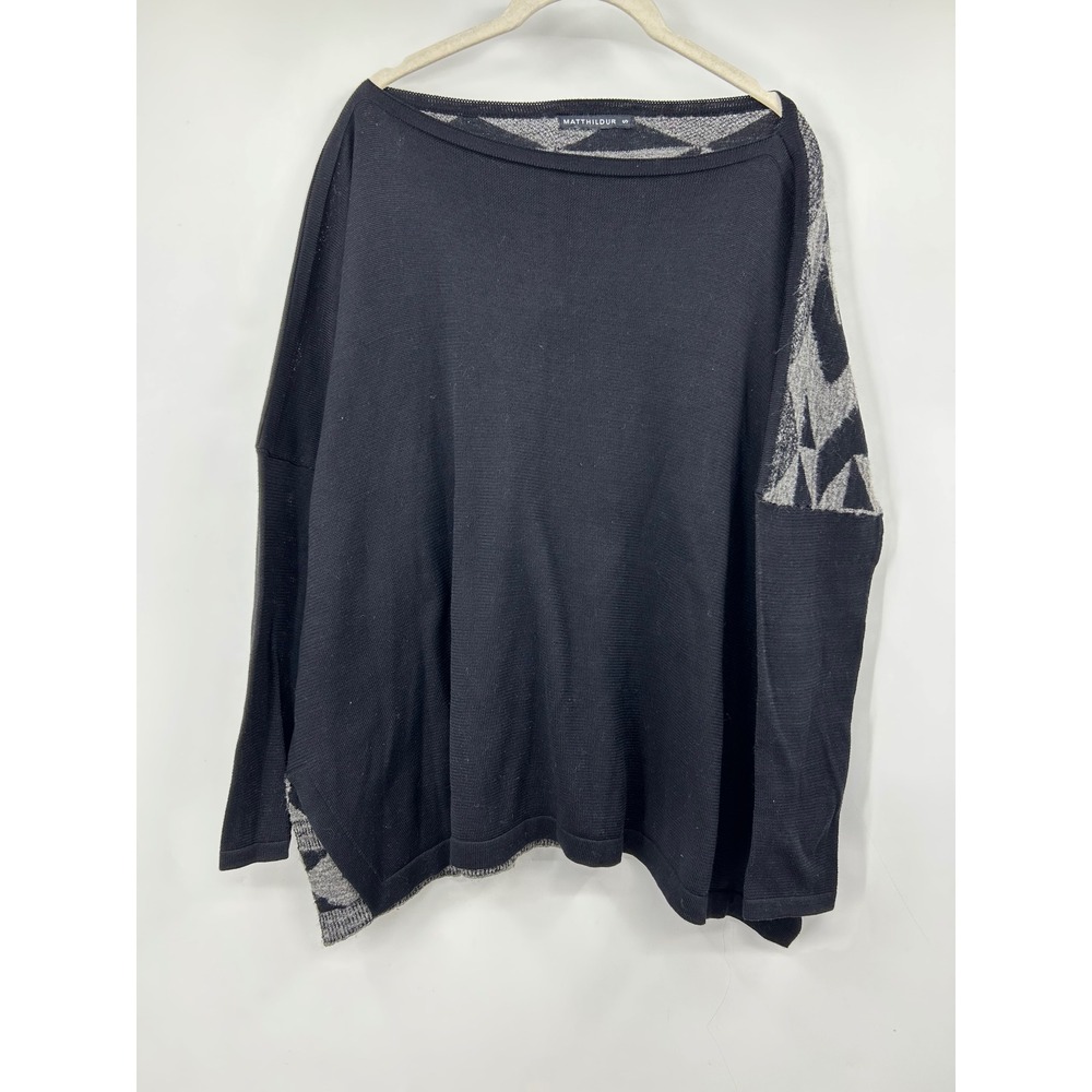 Matthildur Black Gray Geometric Baby Alpaca Pima Cotton Knit Sweater Small